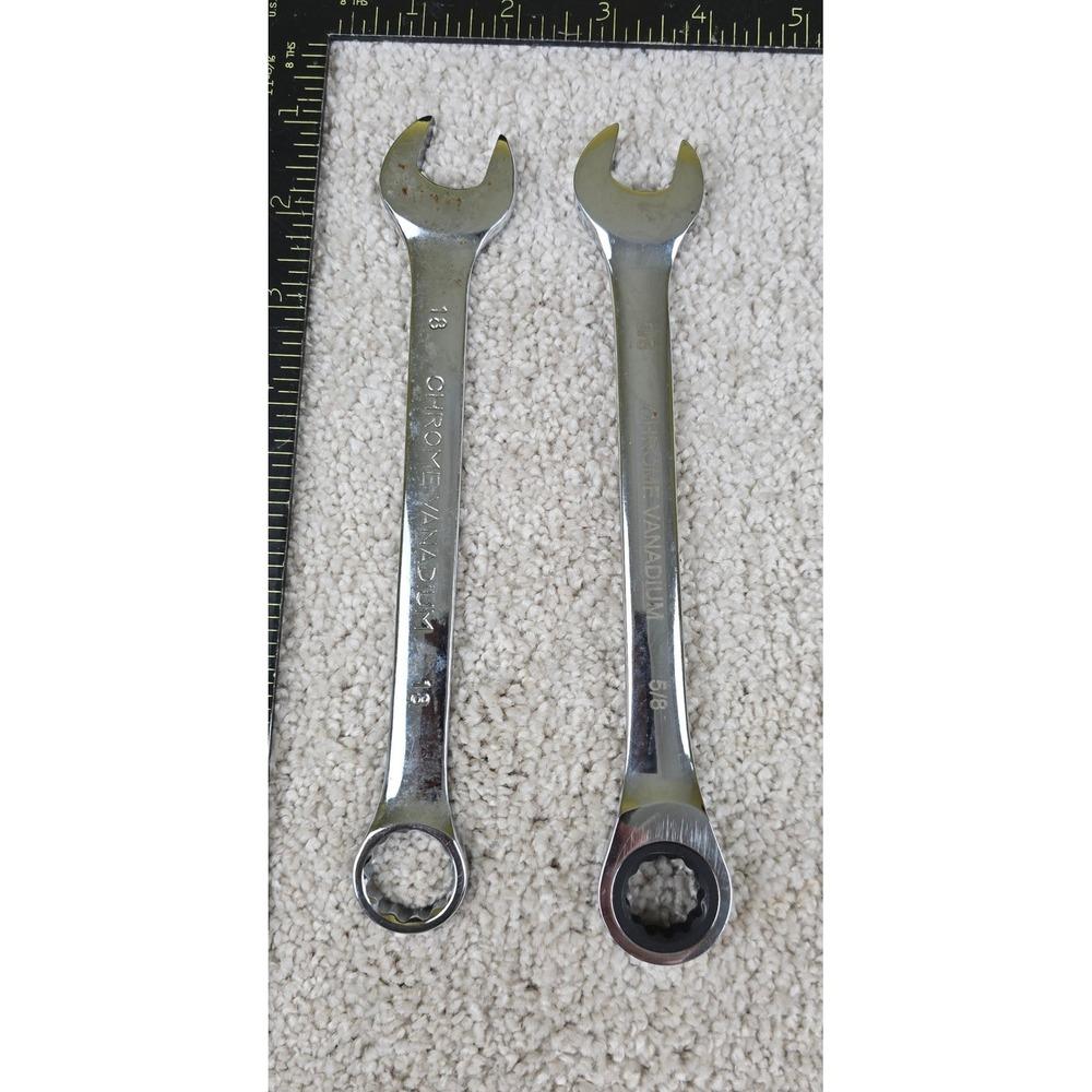 Combination Wrench Set Silver 13mm and 5/8 Inch Ratcheting Chrome Vanadium